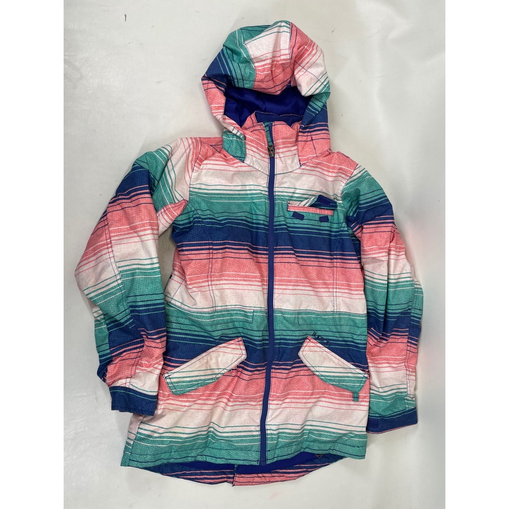 Burton Dryride Girls Snowboard Jacket L Striped Room-To-Grow Pink Blue Teal